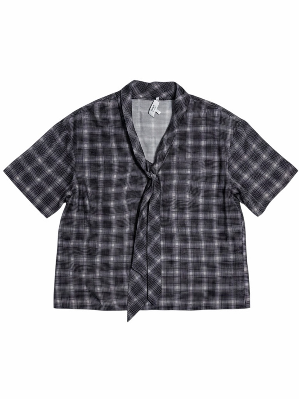 Theory-Short Sleeve Silk Blend Shirt - Black/Gray-size Lg
